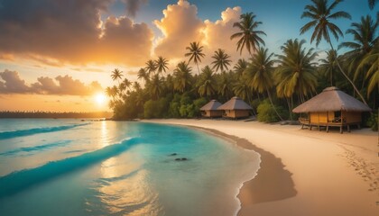 Sunset over Tropical Island Huts