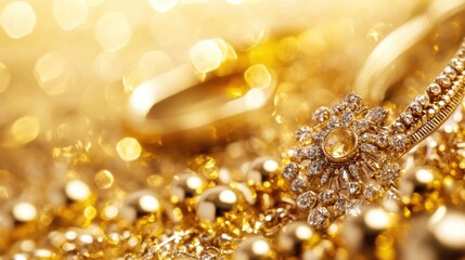 Elegant Gold Jewelry Display with Sparkling Gems