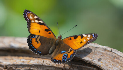 Naklejka premium Orange Butterfly on Wood