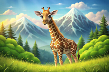 Obraz premium A Curious Giraffe in a Mountainous Landscape
