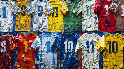 Naklejka premium mosaic of colorful soccer jerseys with number 10 on the back