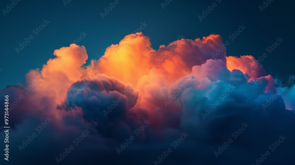 Aufkleber neon lights illuminate a soft, wispy cloud formation against a dark sky, creating a striking contras