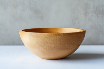 Wooden bowl with a natural finish on a white surface
