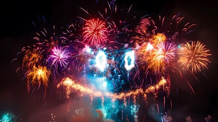 Fototapeta premium Smiley Face Fireworks: Colorful fireworks forming a giant smiley face in the night sky, symbolizing happiness and joy. 