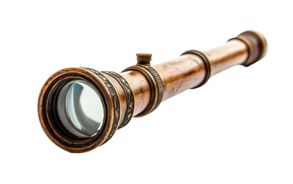 Antique spyglass isolated on white or transparent background