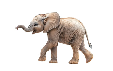 Obraz premium Adorable baby elephant walking isolated on white or transparent background