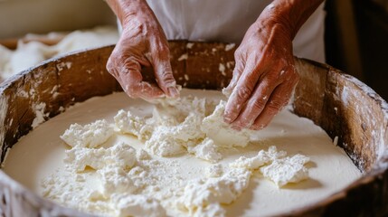 Artisan Cheese Making Process in a Rustic Setting