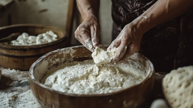 Hands Preparing Dough in Rustic Kitchen