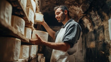 Artisan Cheese Making Process in Cellar