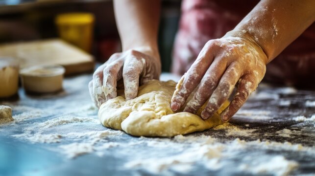 Freshly Kneading Dough for Baking
