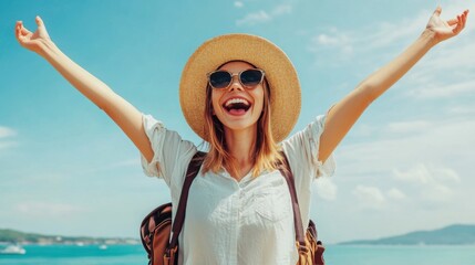 Happy Traveler Enjoying a Day at the Beach