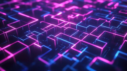 Obraz premium Abstract Neon Glowing Cubes: A Tech and Data Concept