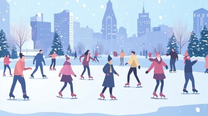 Obraz premium Ice Skating in a Winter City Scene