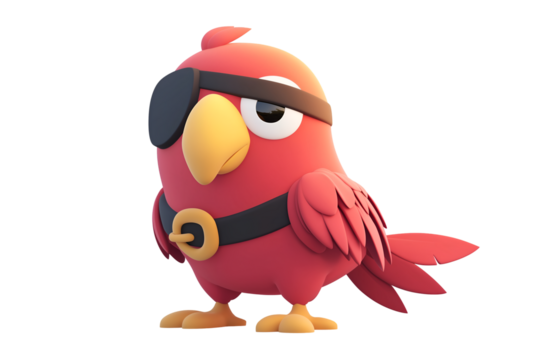 Minimalistic Cartoon Pirate Parrot Illustration | Isolated on Transparent & White Background | PNG File with Transparency - Powered by Adobe