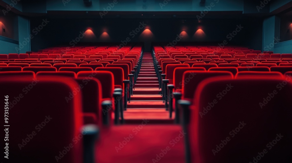 Poster A view of empty red theater seats, creating an inviting yet serene atmosphere.