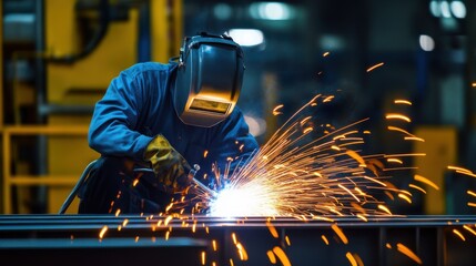 Professional Welder Working with Steel in Industrial Setting
