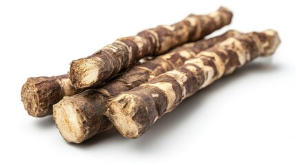 A cluster of horseradish roots, showcasing their earthy texture and natural appearance.