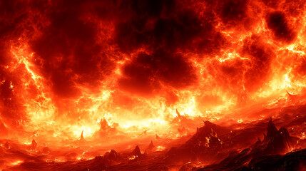 Fiery landscape depicting apocalyptic destruction and chaos