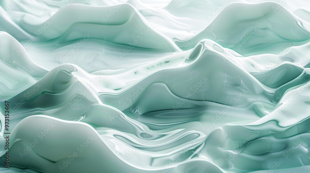 Poster sunlit mint green waves creating a soothing abstract pattern close-up photo with clean background