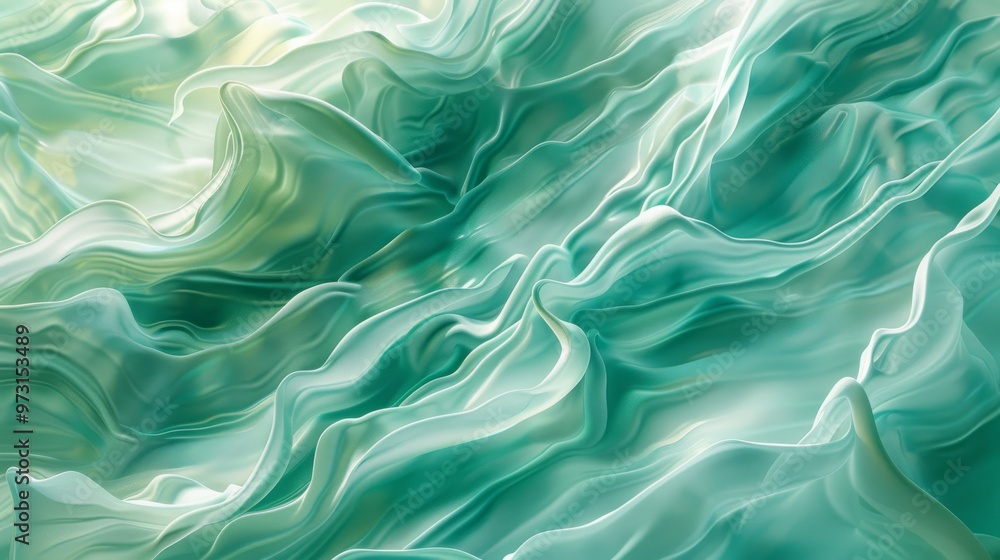 Fototapete sunlight dancing on mint colored waves in an abstract pattern close-up photo with clean background