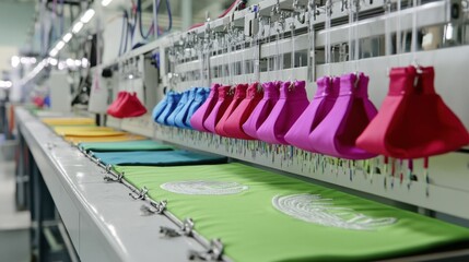 Colorful Textile Production Process in Modern Factory