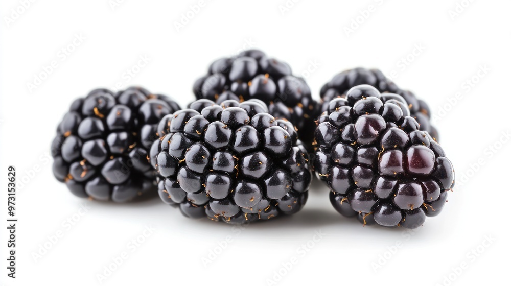 Canvas Prints A close-up of fresh blackberries on a white background.