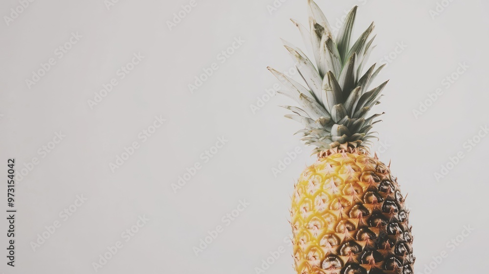 Wall mural A close-up of a pineapple against a light background, highlighting its texture and color.