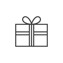 A simple line drawing of a gift box with a bow