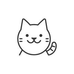 A simple line drawing of a happy cats face with a curled tail