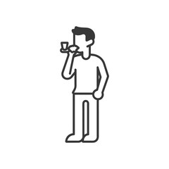 A simple line drawing of a man drinking from a glass