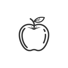A simple line drawing of an apple with a leaf