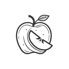 Obraz premium A Simple Line Drawing of an Apple with a Slice