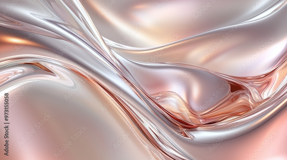 Poster fluid silver and rose tones blend smoothly in an abstract design showcasing elegant waves and curves