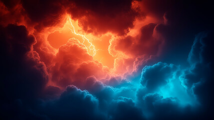 Fiery turbulent clouds dominate a dark sky creating an ominous end-of-the-world scene 