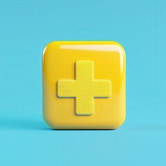 Fototapeta premium A bright yellow plus icon on a turquoise background, representing positivity, health, or medical themes.