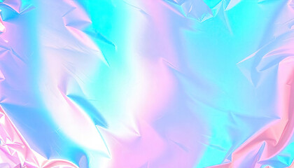 Obraz premium iridescent crumpled foil texture with pink blue hues vibrant background design elements