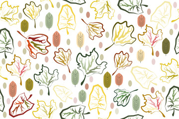 Pattern of abstract autumn leaves on a white background. Vector illustration for wallpaper, textile, packaging design
