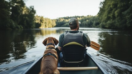 Relaxing Canoe Adventure with Dog in Nature