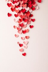 colorful paper hearts falling on a light background