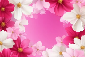 Pink and White Flower Frame on a Magenta Background