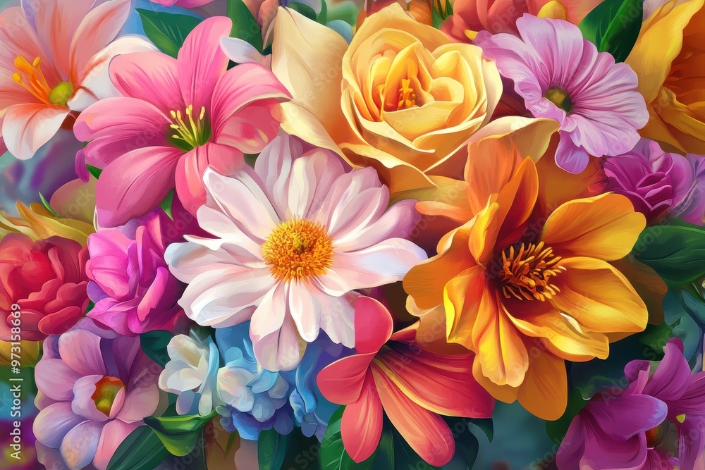 Wall mural Vibrant Bouquet of Colorful Flowers in Artistic Style