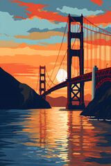 Obraz premium golden gate bridge illustration pop art style, golden gate bridge