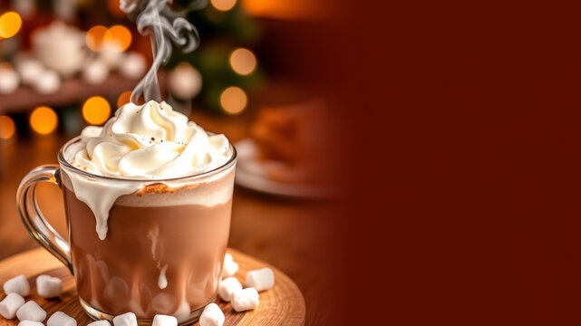hei&szlig;er Kakao mit Sahne und Marshmallows in einer Tasse

