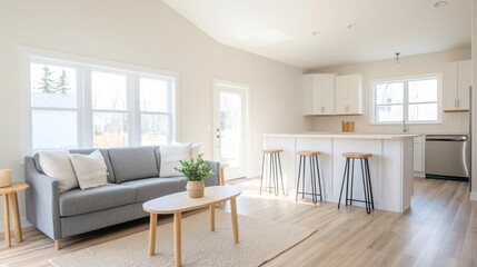 Obraz na płótnie Canvas open concept home layout accommodating pets with designated areas.