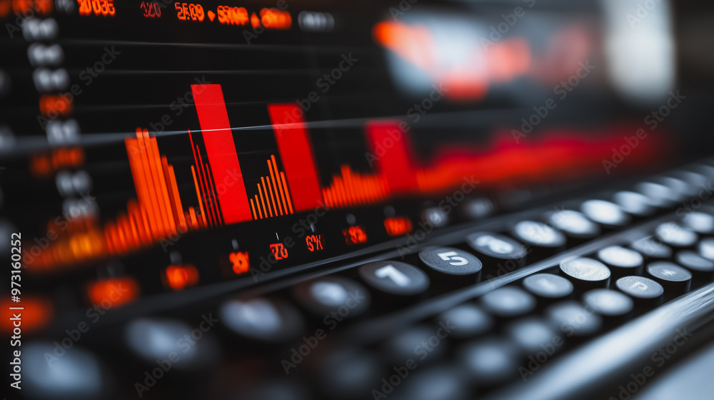 Poster a close up of a computer keyboard with a red background. the keyboard has a number pad and a few oth