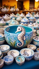 italienische Töpferware  mit Seepferd Motiv