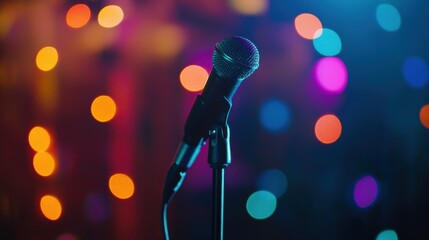 Obraz premium Colorful Microphone Against Blurred Lights