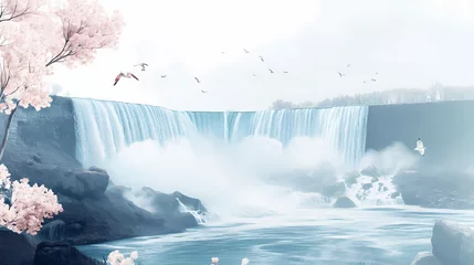 Poster Minimal modern wall art design with pastel colors ready to print on canvas, japandi, rustic. Niagara Falls. Illustration