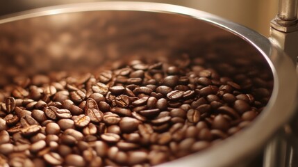 Freshly Roasted Coffee Beans in a Metal Container