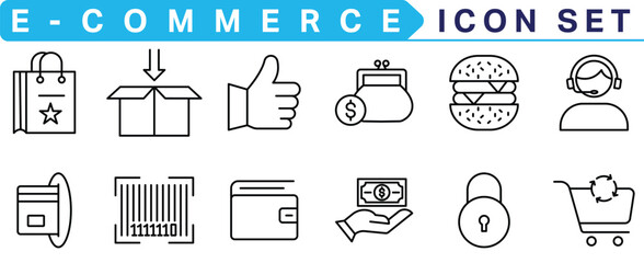  E-commerce icon collection. Online shopping thin line icons. Shop icons vector